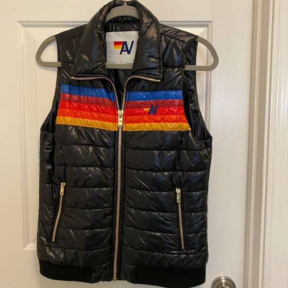 Aviator Nation 5 STRIPE VEST - GLOSSY BLACK sz small - Picture 1 of 8